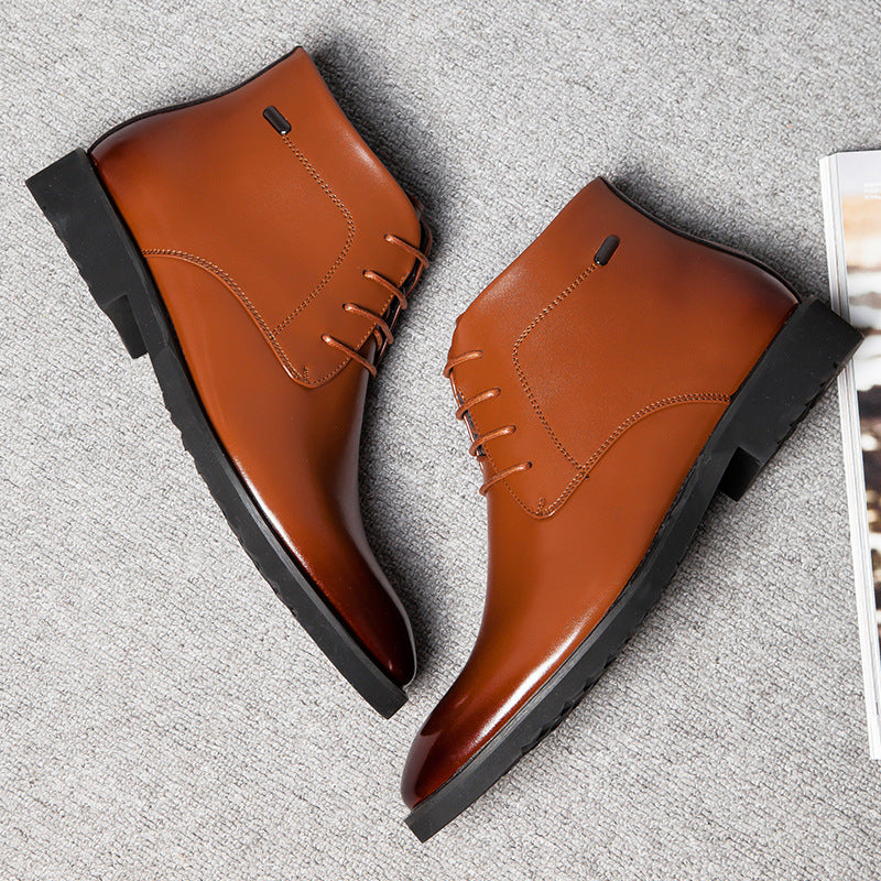 Men's Elegant Leather Low Heel Boots with Non-Slip Sole