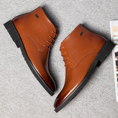 Men's Elegant Leather Low Heel Boots with Non-Slip Sole