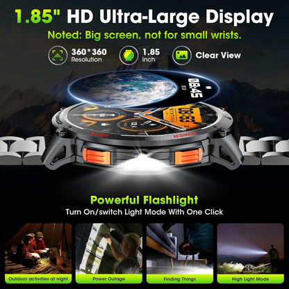 Tactical Mens Smartwatch with HD Display and LED Light