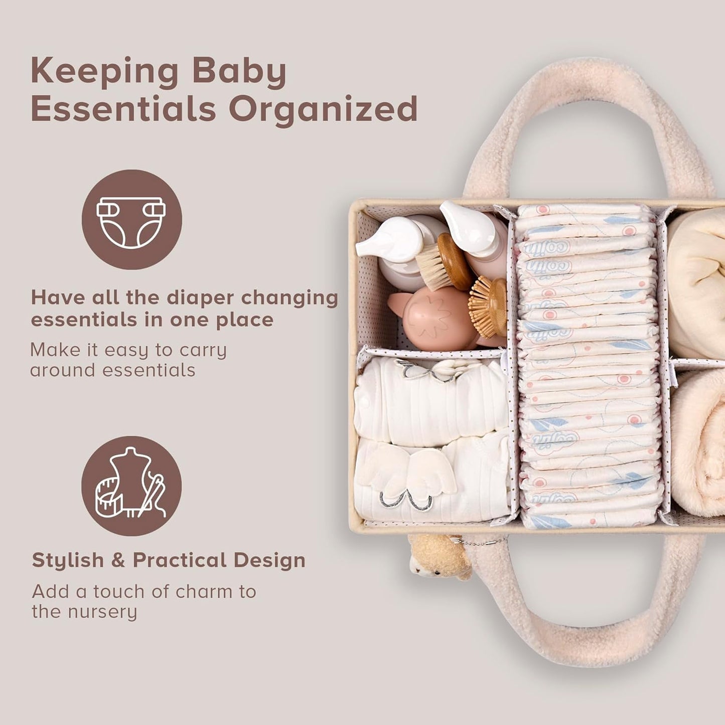Soft Baby Diaper Storage Basket with Pockets
