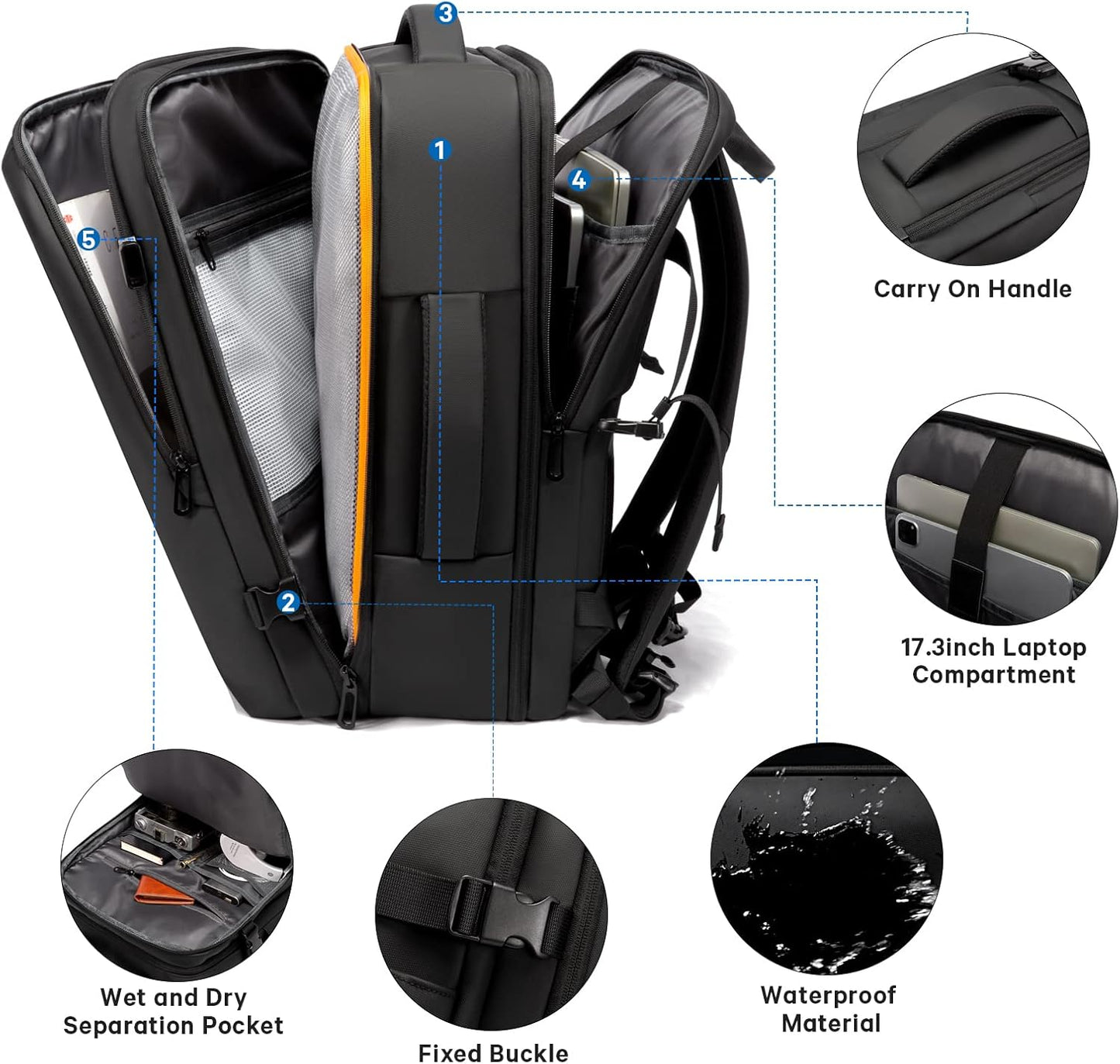 Spacious 26-45L Water Resistant Hiking Rucksack with Laptop Compartment