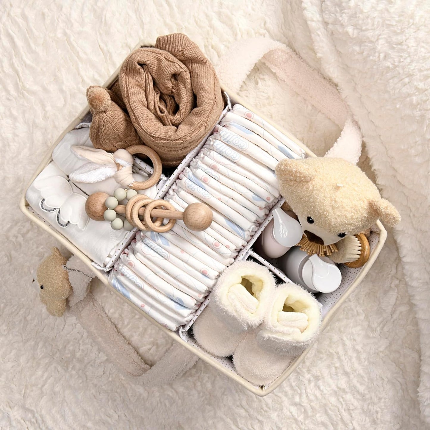 Soft Baby Diaper Storage Basket with Pockets
