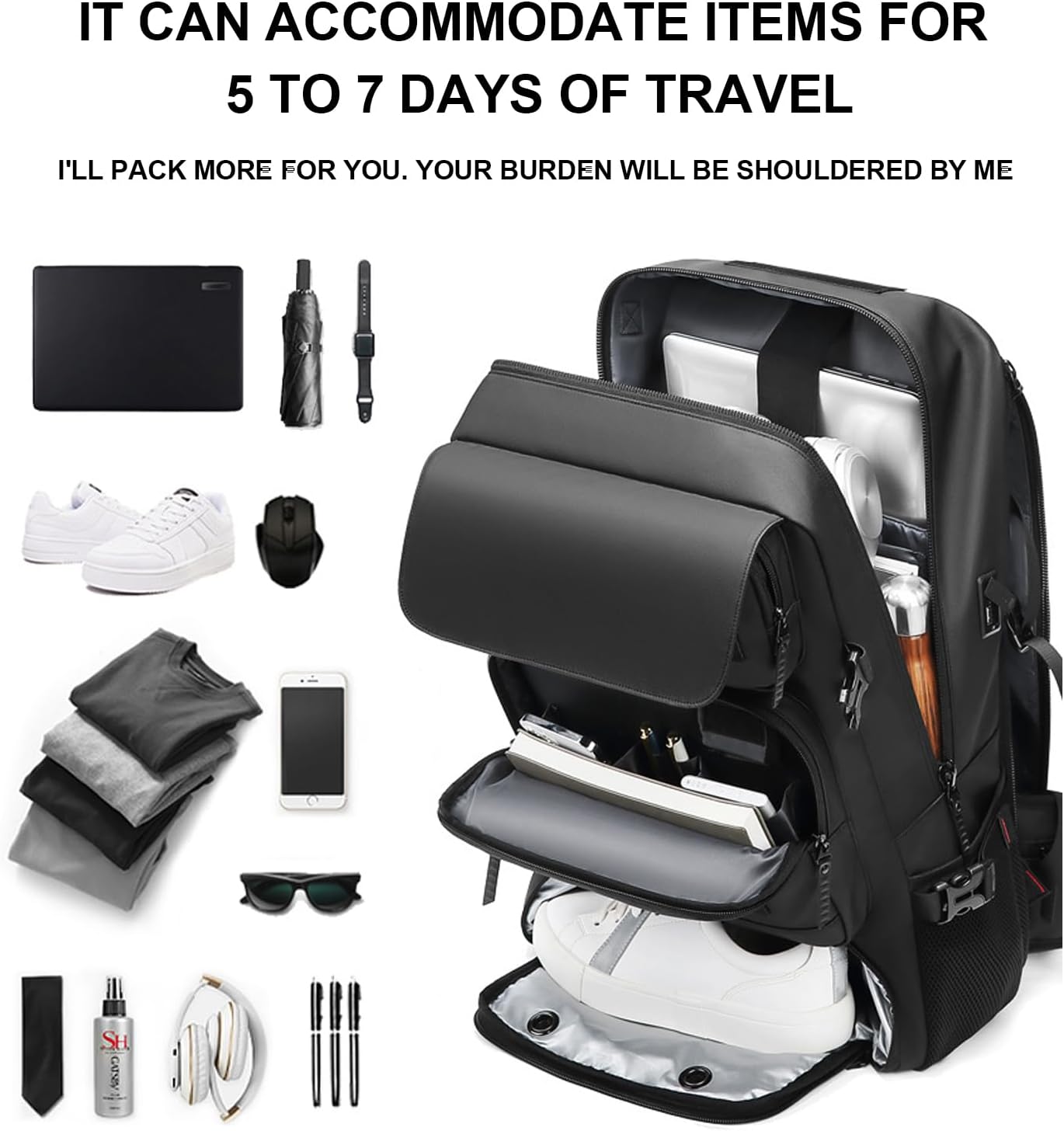 Waterproof Hiking Backpack with Laptop Sleeve and USB Charging