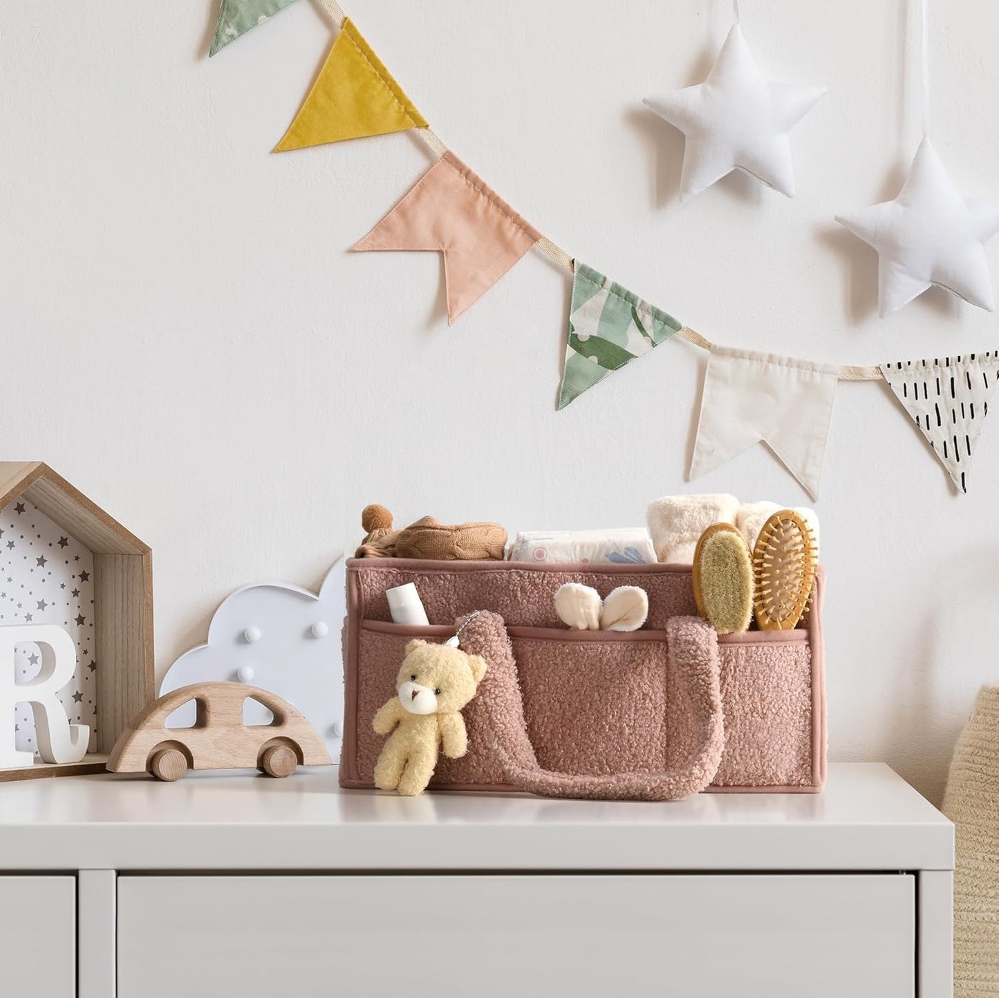 Soft Baby Diaper Storage Basket with Pockets