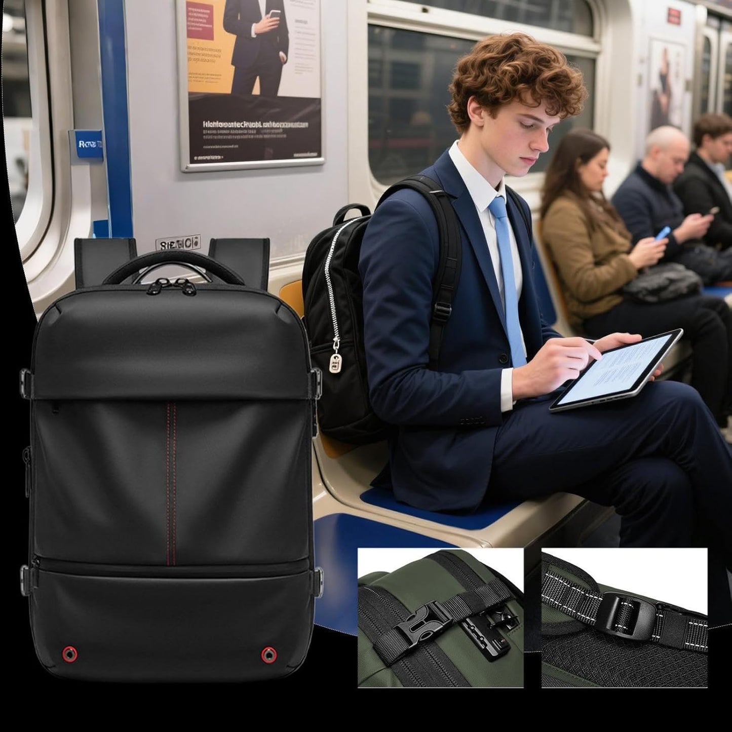 Large Water Resistant Travel Backpack with Compression