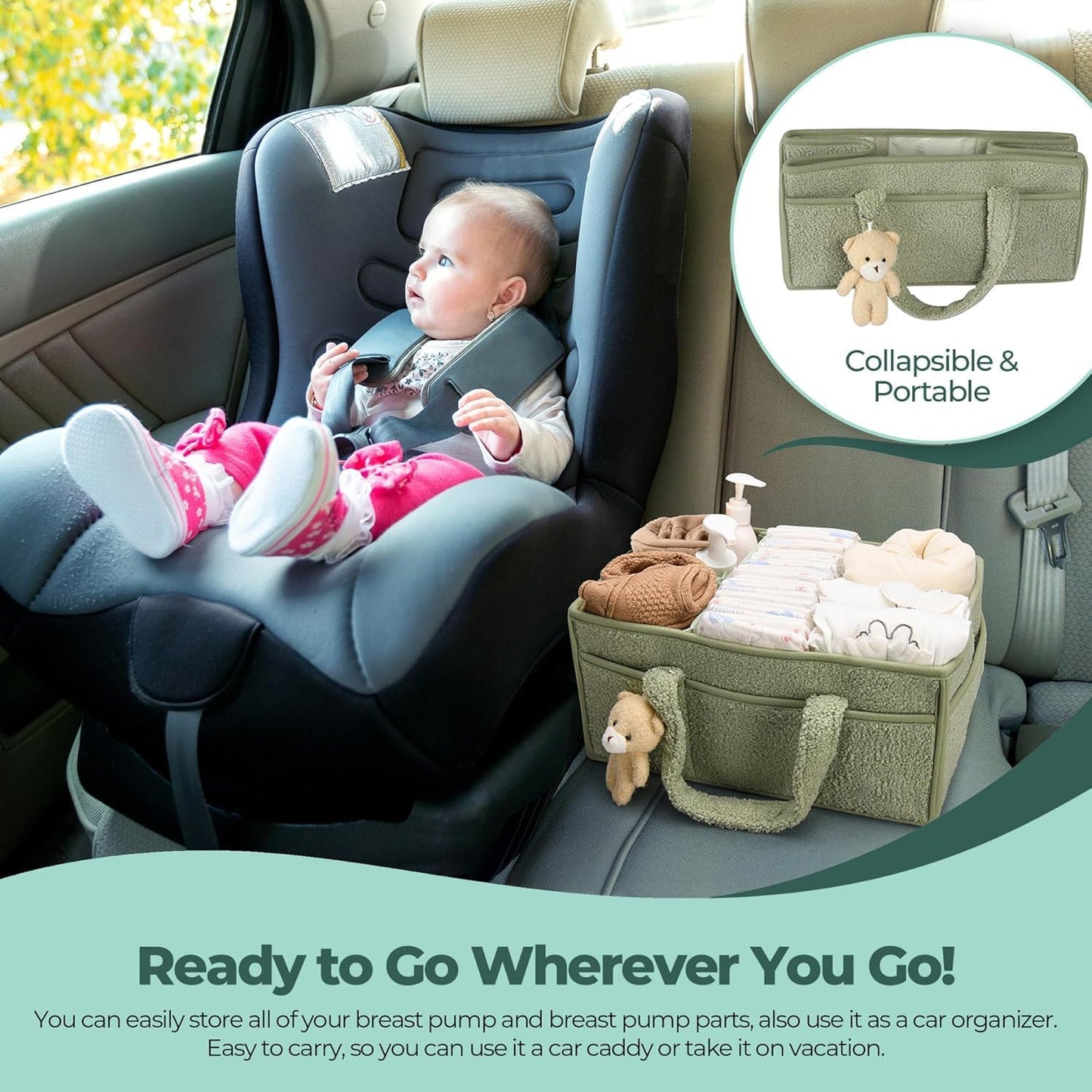 Soft Baby Diaper Storage Basket with Pockets