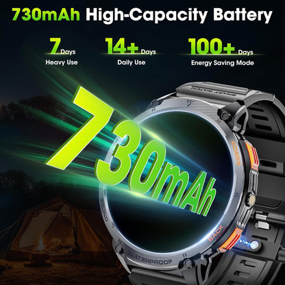 Tactical Mens Smartwatch with HD Display and LED Light