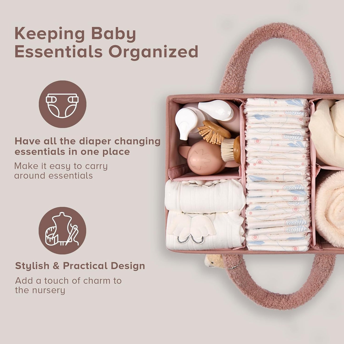 Soft Baby Diaper Storage Basket with Pockets