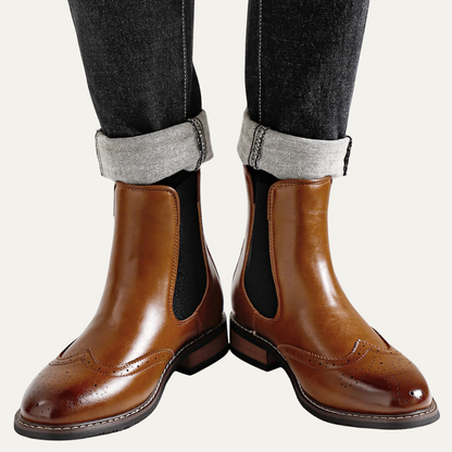 Flexible Sided Leather Chelsea Ankle Boots for Men