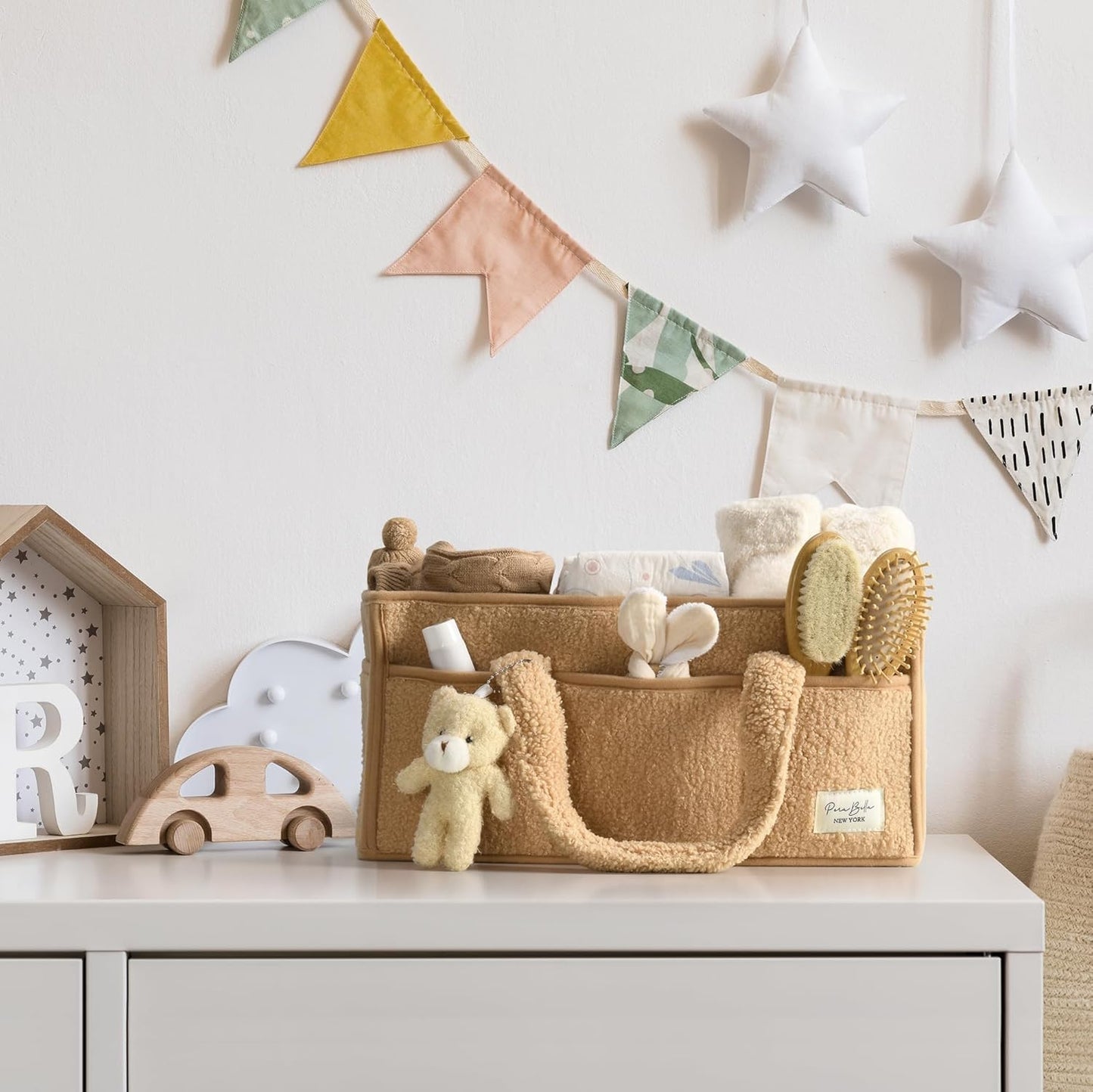 Soft Baby Diaper Storage Basket with Pockets