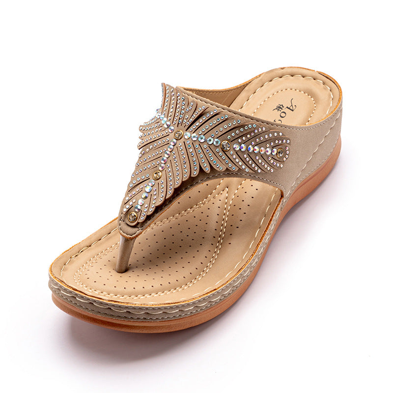 Women Casual Orthopedic Sandals, Crystal Rome Fashion Clip Toe Slippers