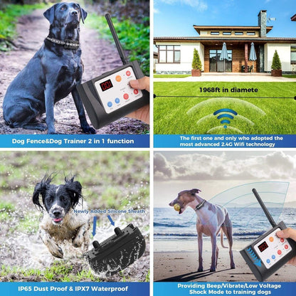 2-in-1 Electric Wireless Fence with Remote, Waterproof, 2 Collar Package