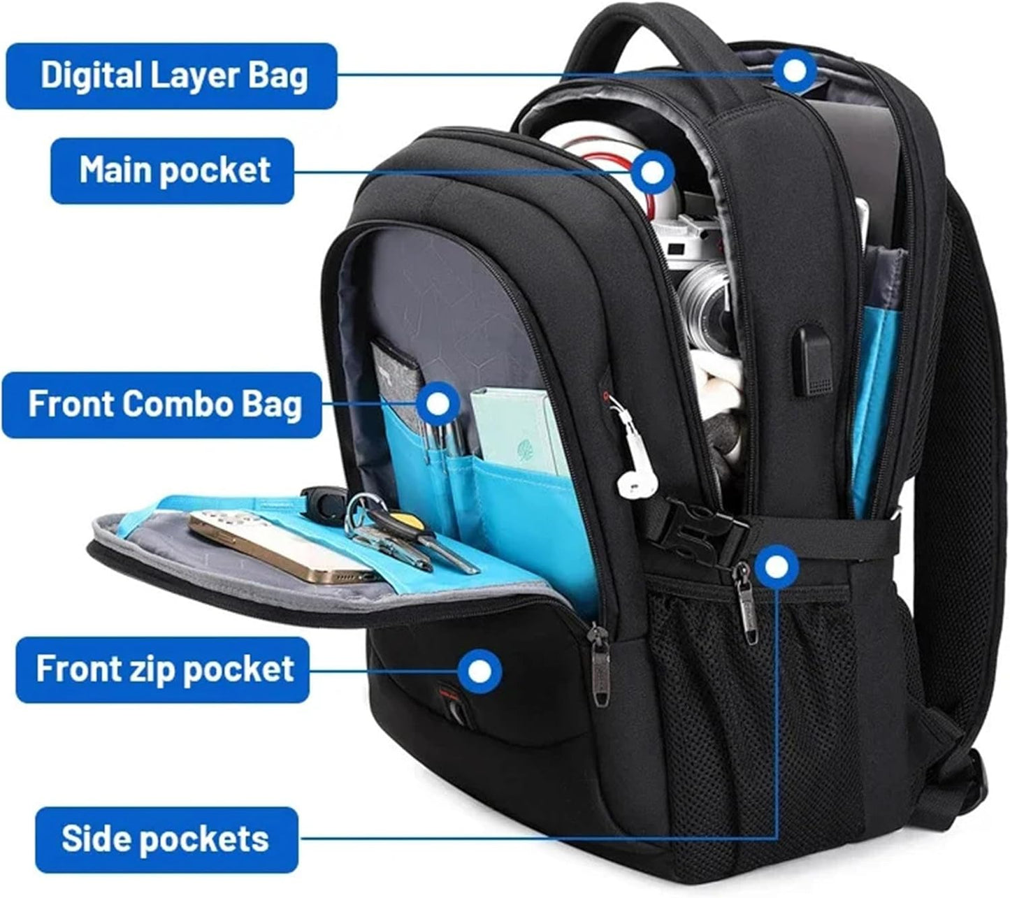 Durable Laptop & Travel Rucksack with Multiple Pockets