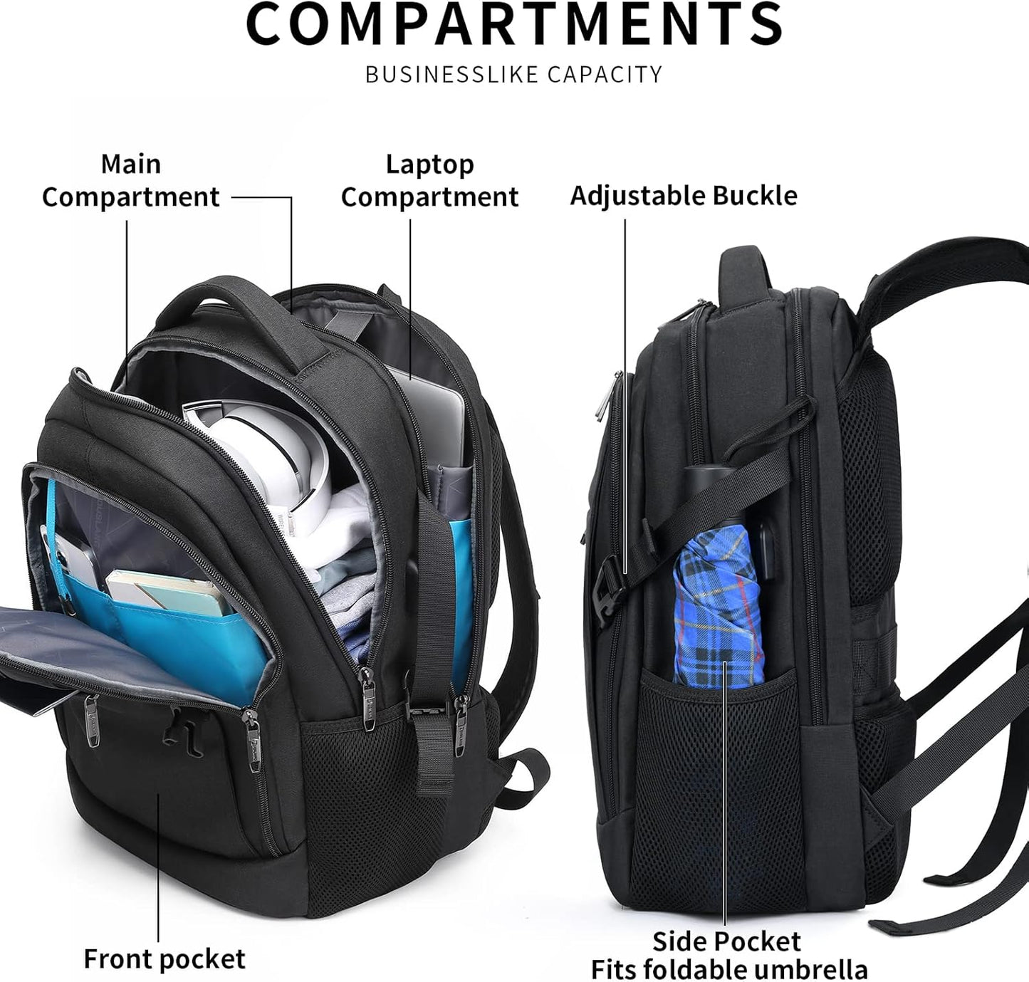 Durable Commuter Laptop Bag with USB Charger & Multiple Pockets