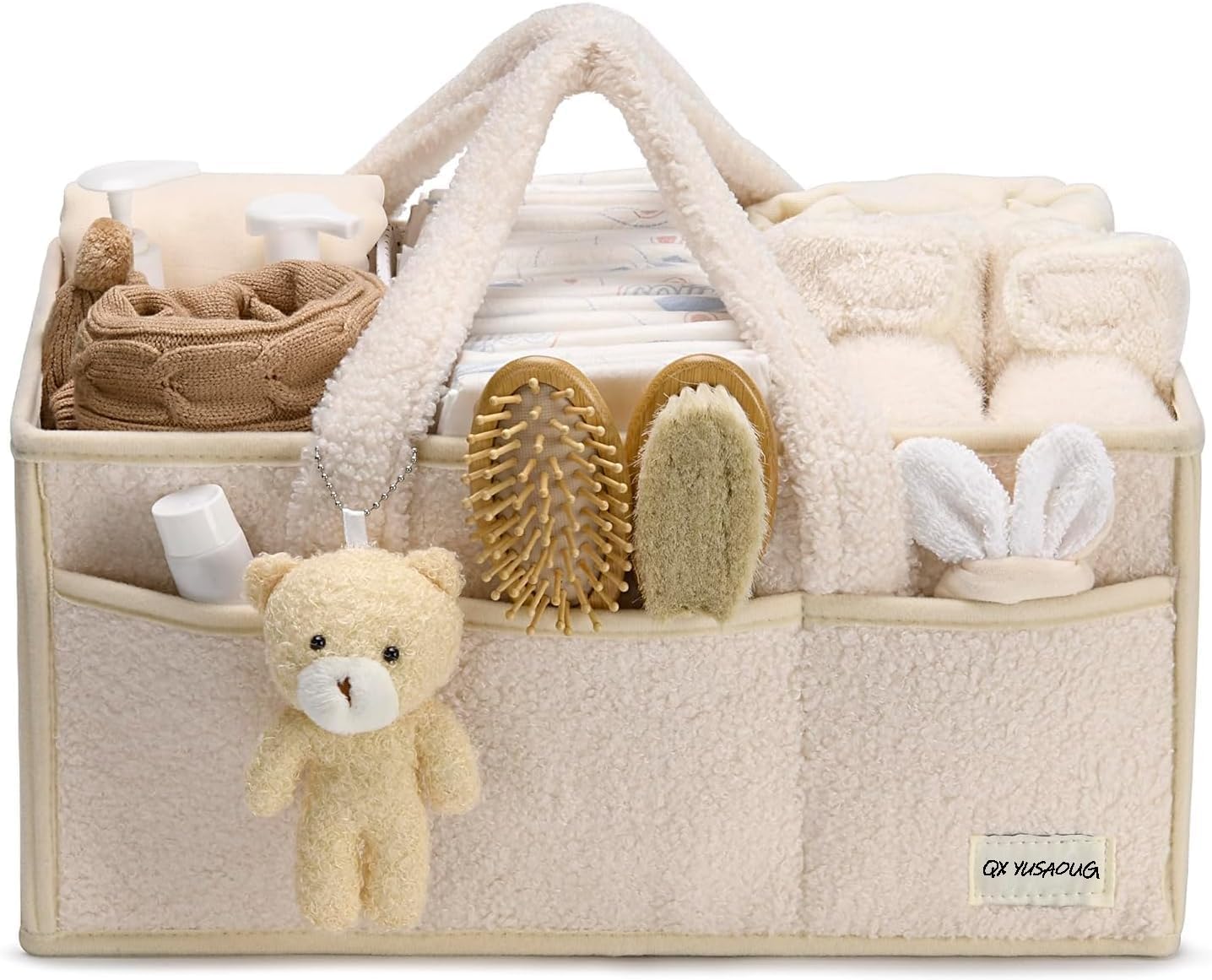Soft Baby Diaper Storage Basket with Pockets