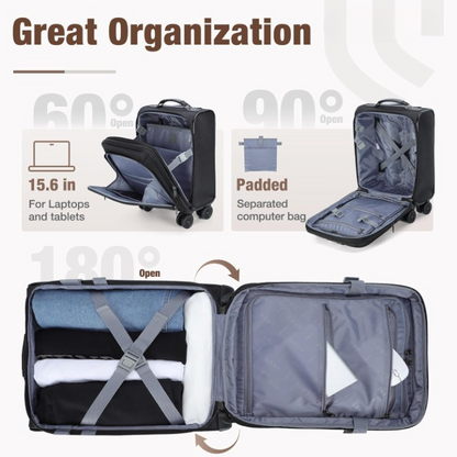 Compact Folding Luggage with 360 Wheels & Laptop Sleeve