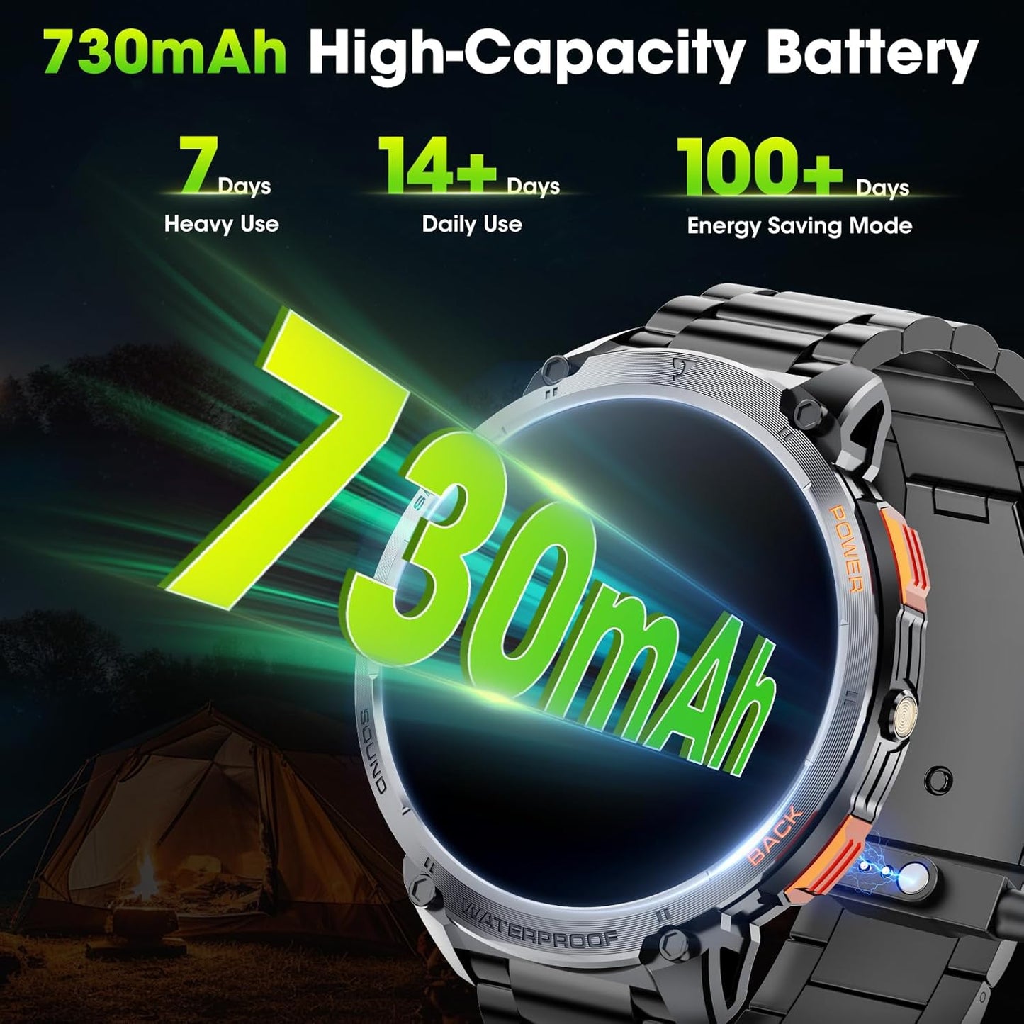 Tactical Mens Smartwatch with HD Display and LED Light
