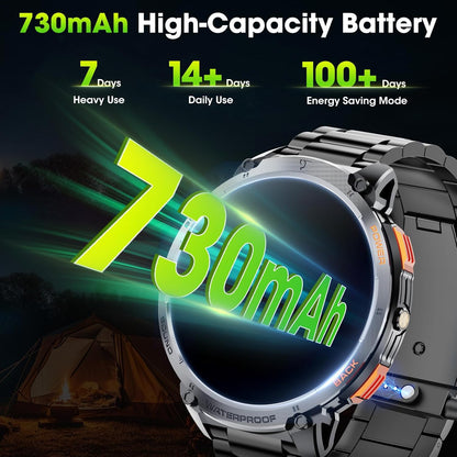 Tactical Mens Smartwatch with HD Display and LED Light