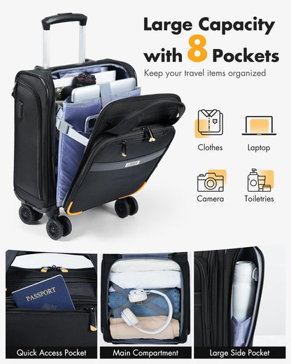 Compact Underseat Luggage with 360 Wheels & Laptop Sleeve