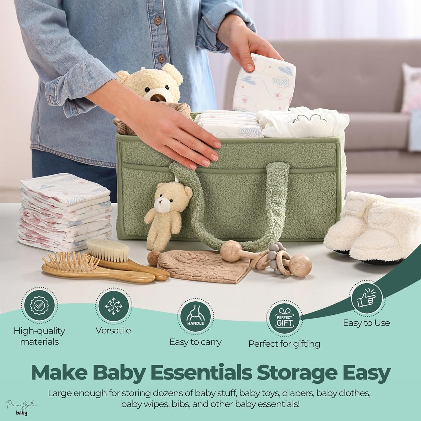 Soft Baby Diaper Storage Basket with Pockets