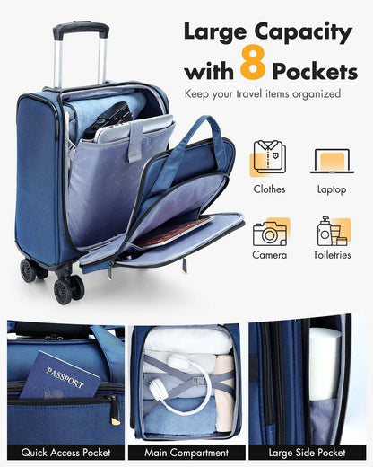 Compact Underseat Luggage with 360 Wheels & Laptop Sleeve