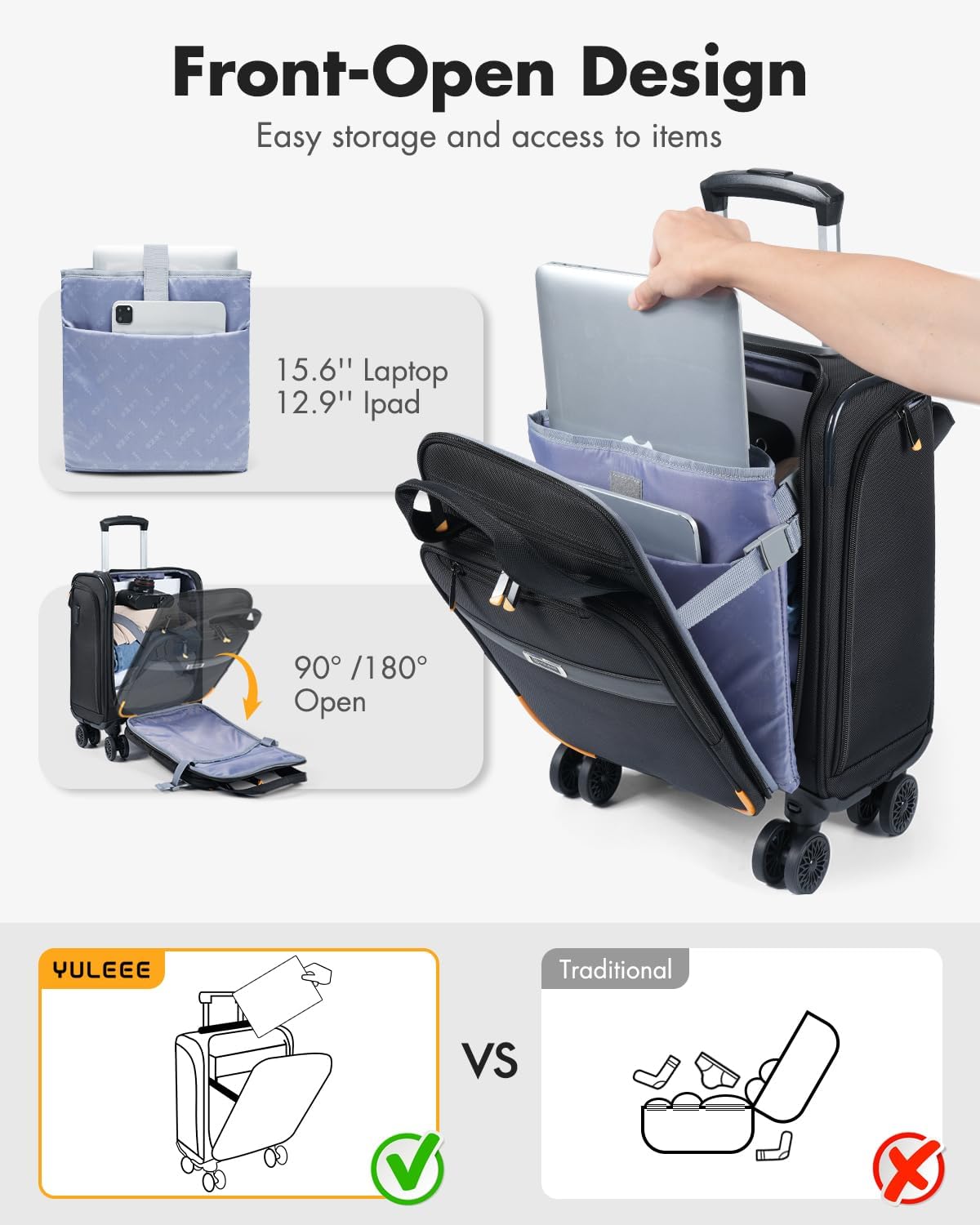 Compact Underseat Luggage with 360 Wheels & Laptop Sleeve