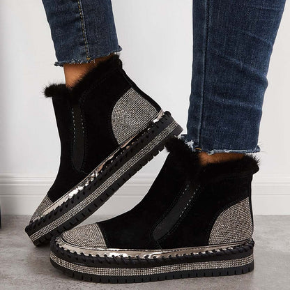 Warm Fur Lined Slip on Loafers Non Slip Ankle Boots