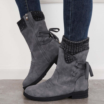 Waterproof Suede Block Heel Ankle Boots Side Zipper Booties