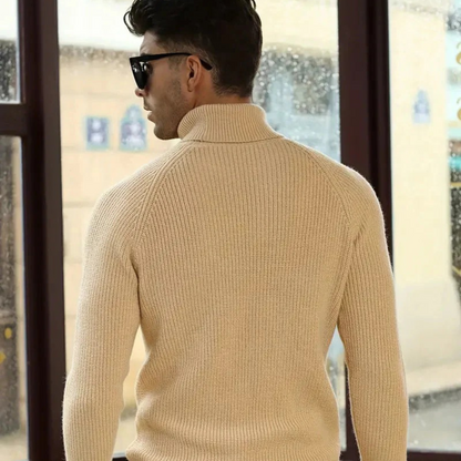 Luxury Men's Classic Cable Knit Beige Sweater