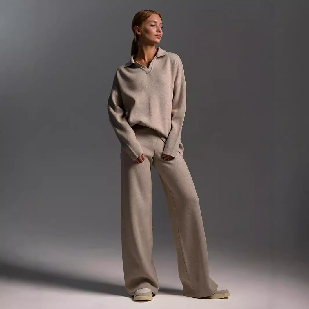 Women's Casual Cotton Sweatshirt and Straight-Leg Pants Set