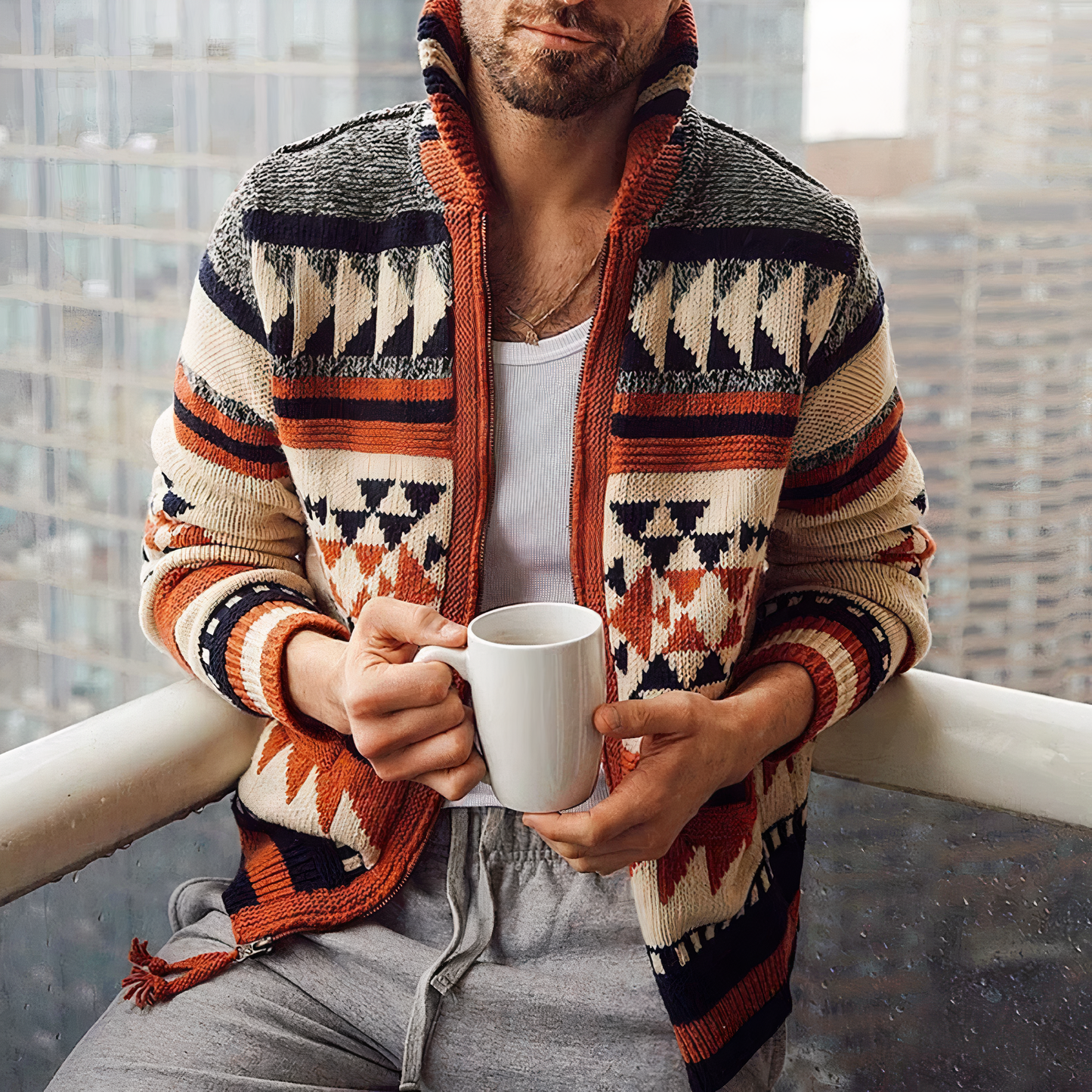Retro Mens Fleece Zip Up Hoodie Jacket - OutfitLondon