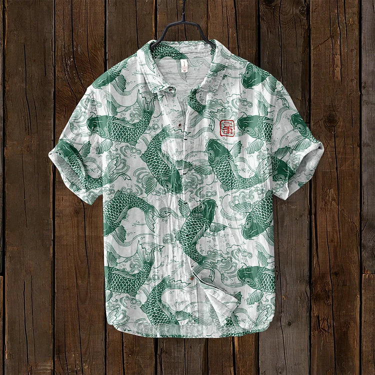 Traditional Asian Style Fish Print Shirt