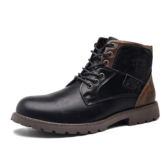 Men's Lace up Zippered Leather Boots