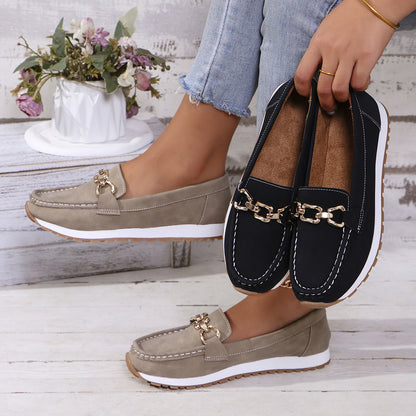 Orthopedic Suede Loafers Women Chain