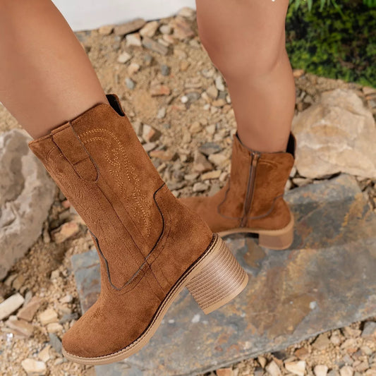 Comfortable Low Heel Cowboy Boots - OutfitLondon