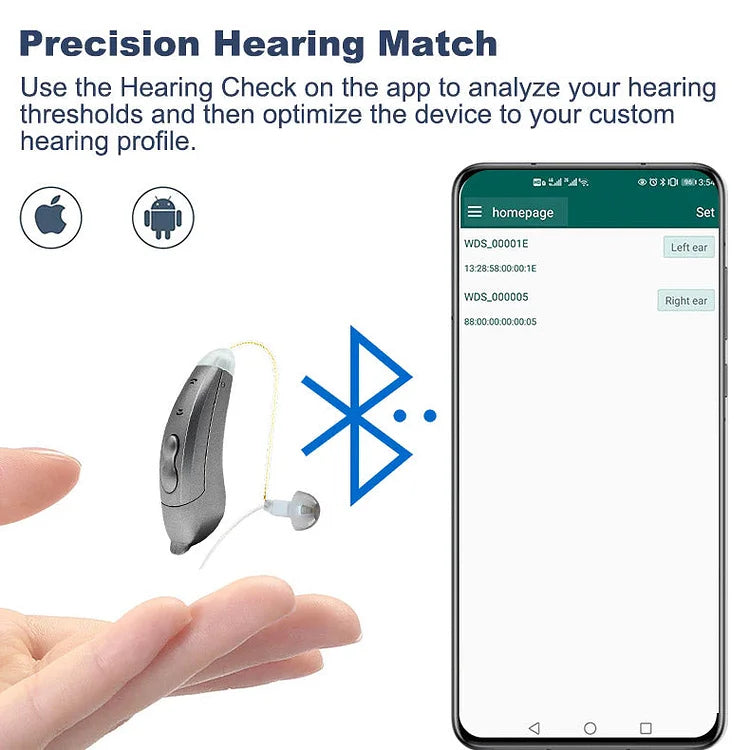 Behind Ear Hearing Aid : Invisible Bluetooth Hearing Aids With App Control