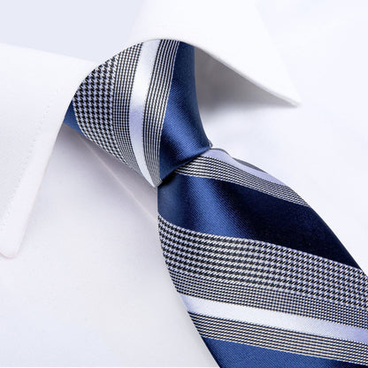 Navy Blue and Grey Patterned Tie Set
