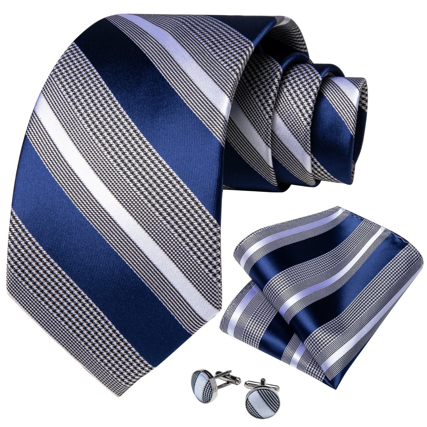 Navy Blue and Grey Patterned Tie Set