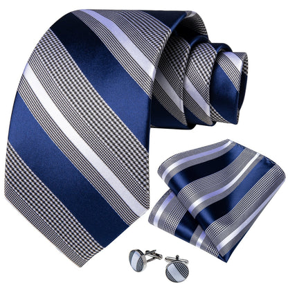 Navy Blue and Grey Patterned Tie Set
