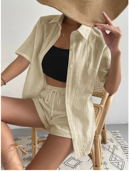 Women's Casual Cotton Loose Fit Shirt and Shorts Set