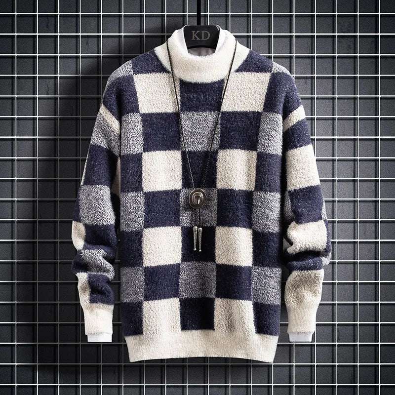 Cozy Mens Plaid Crew Neck Jumper - OutfitLondon