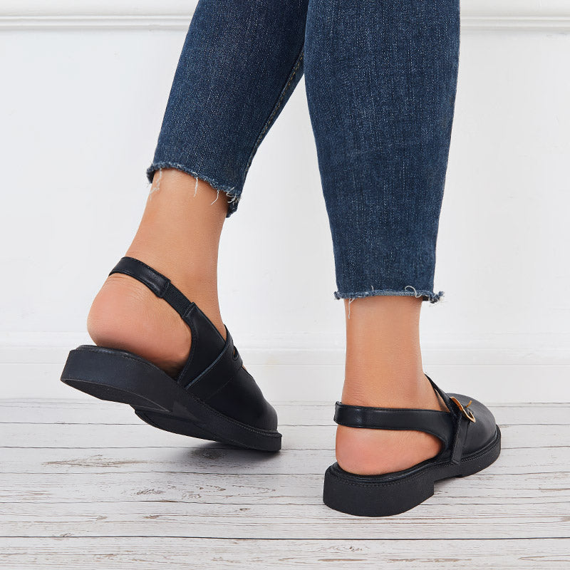 Closed Toe Mary Jane Slingback Flats Low Block Heel Loafer Shoes