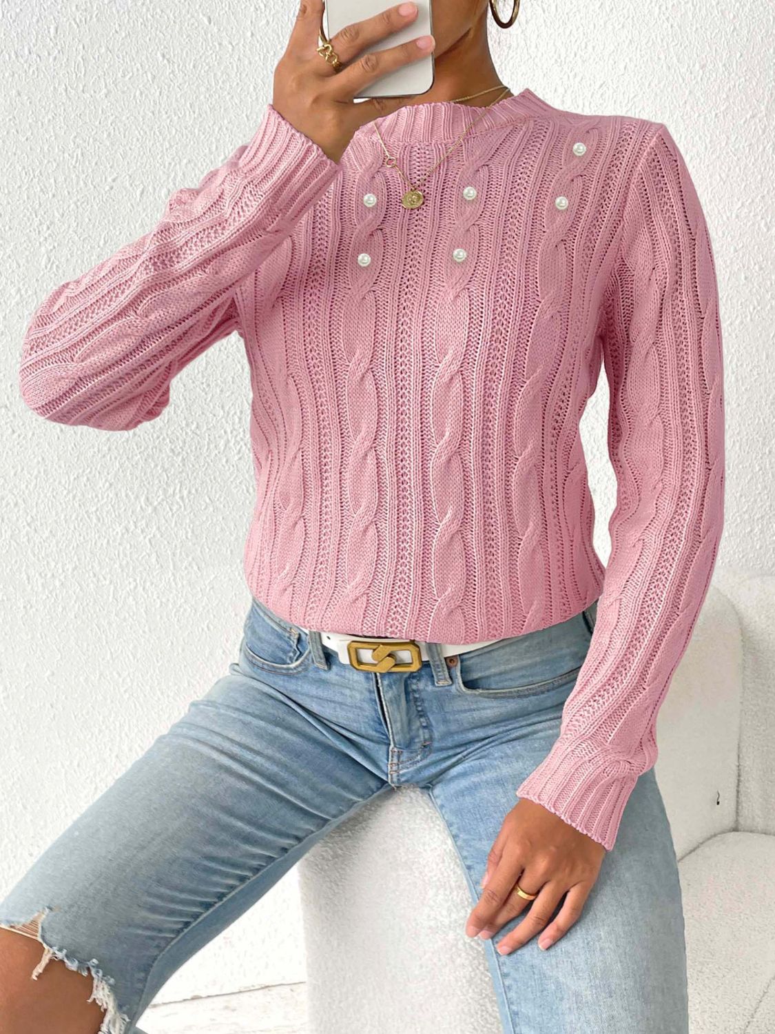 Cozy Ladies Cable Knit Jumper with Soft Cuffs