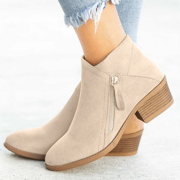 Ladies Low Heel Ankle Boots with Zipper