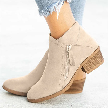 Ladies Low Heel Ankle Boots with Zipper