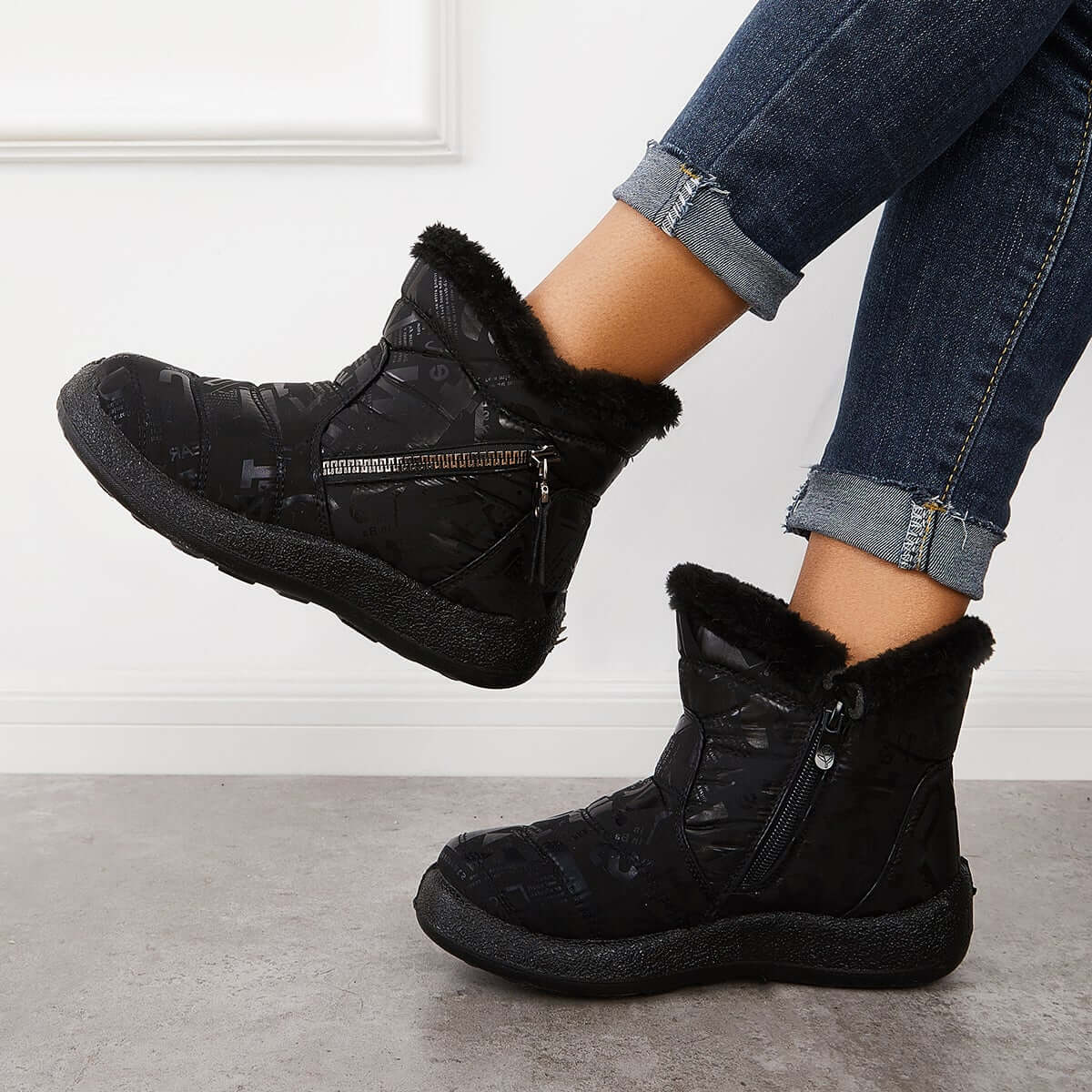 Warm Fur Lining Snow Booties Waterproof Ankle Boots