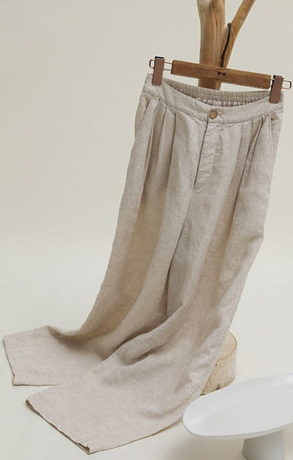 Women's Casual High Waist Wide Leg Cotton Pants