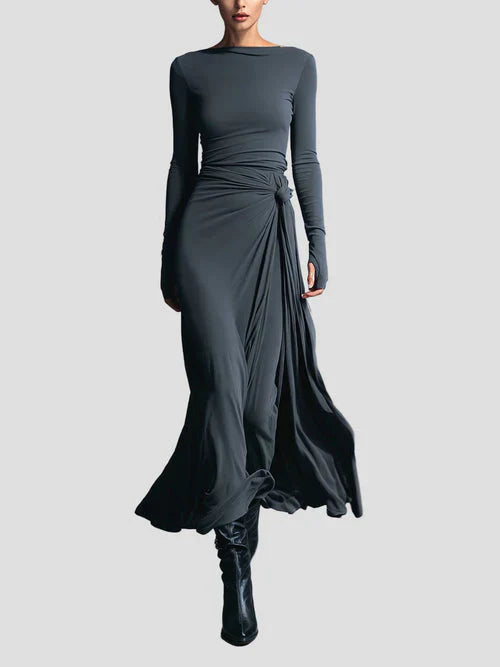 Elegant Flowy Long Sleeve Midi Dress