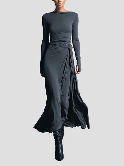 Elegant Flowy Long Sleeve Midi Dress