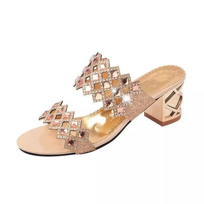 Chunky Heel Sandals For Women Comfy Rhinestone Light Fashionable Footwear